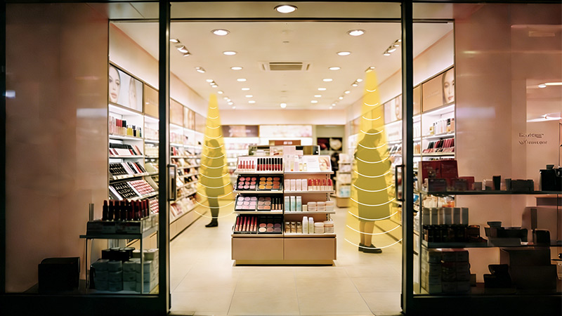 美妝店安裝定向揚聲器，定向發聲示意圖